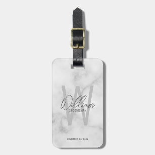 Etiqueta Para Maletas Marble Modern Script Personalizado Groomsmen