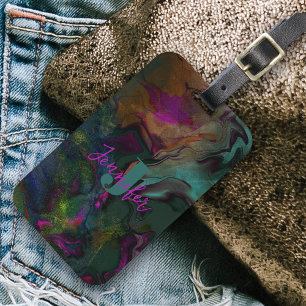 Etiqueta Para Maletas Marble vibrante de moda Swirls