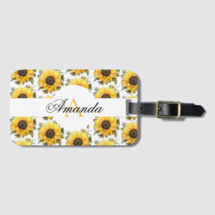 Etiqueta Para Maletas Marca de girasol amarillo acuarela monogramada