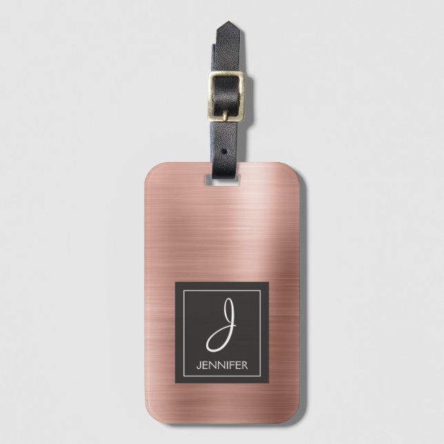 Etiqueta Para Maletas Marca de lugage elegante de monograma rosa rosa do (Anverso vertical)