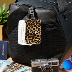 Etiqueta Para Maletas Marca Gold Brown Leopard Animal print