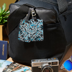 Etiqueta Para Maletas Marcas de pincel azul y negro Resumen