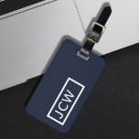 Etiqueta Para Maletas Marco blanco azul simple negrita Monograma<br><div class="desc">Elegante etiqueta azul personalizable para el equipaje con marco blanco y audaz monograma.</div>
