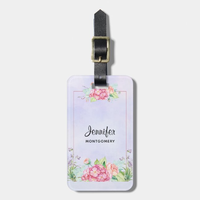 Etiqueta Para Maletas Marco floral de acuarela rosa moderno (Frente Vertical)