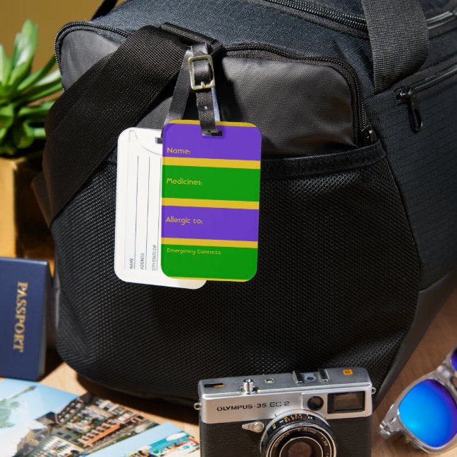 Etiqueta Para Maletas Mardi Gras Stripes (Anverso & Reverso)