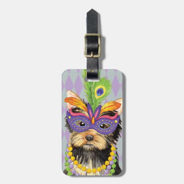 Etiqueta Para Maletas Mardi Gras Yorkie (Frente Vertical)