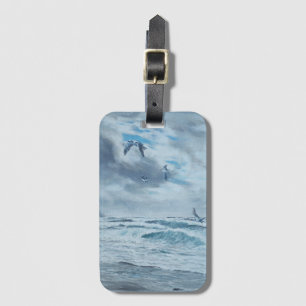 Etiqueta Para Maletas Marea costera del Pacífico, playa, gaviotas, olas