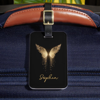 Etiqueta Para Maletas Mariposa de brillo negro y dorado personalizada