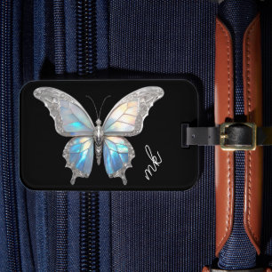Etiqueta Para Maletas Mariposa jewel Opal y plata
