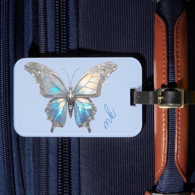Etiqueta Para Maletas Mariposa jewel Opal y plata (Anverso In Situ 4)