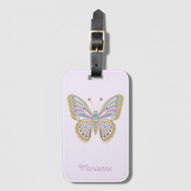 Etiqueta Para Maletas Mariposa jewel Purple Blue Gold (Anverso vertical)