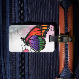 Etiqueta Para Maletas Mariposa Monarca Arcoíris Arte de Fantasía Origina