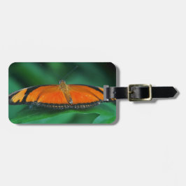 Etiqueta Para Maletas Mariposa naranja brillante y negra en hoja