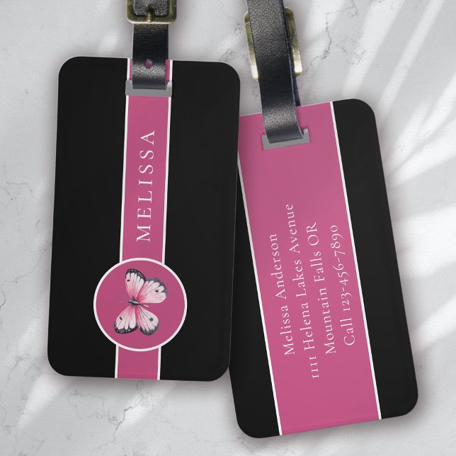 Etiqueta Para Maletas Mariposa personalizada Black Pink White (Subido por el creador)