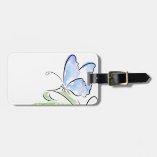 Etiqueta Para Maletas Mariposa que se sienta en hierba sobre campo de