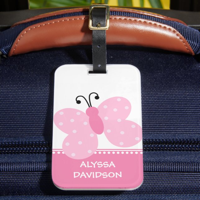 Etiqueta Para Maletas Mariposa rosa personalizada (Anverso In situ 2)