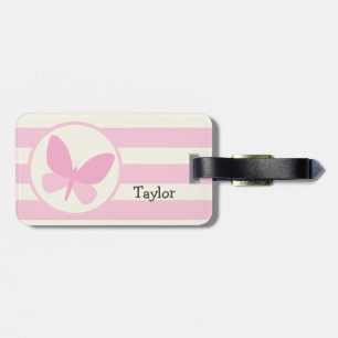 Etiqueta Para Maletas Mariposa rosada corta en franjas retro