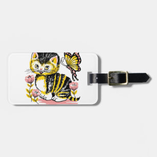 Etiqueta Para Maletas Mariposa y gatitos