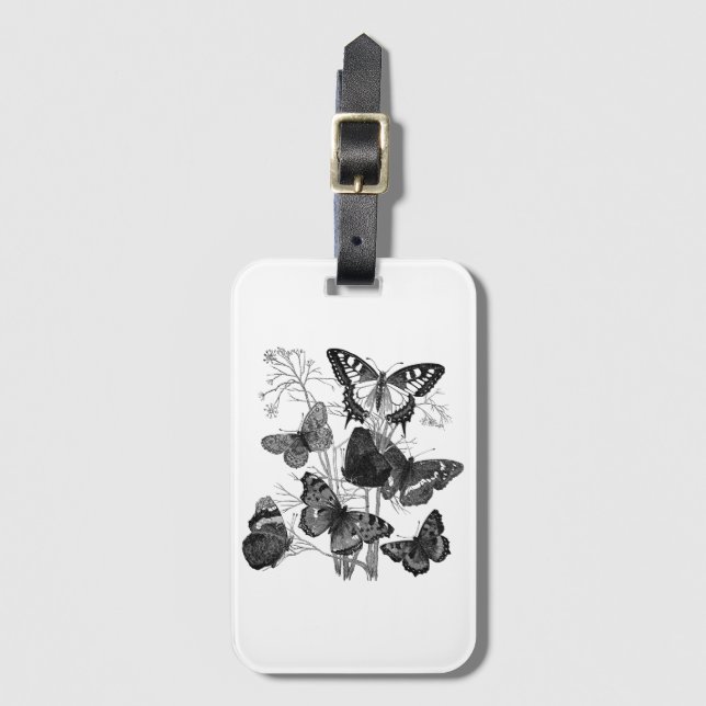 Etiqueta Para Maletas Mariposas blancas y negras (Anverso vertical)