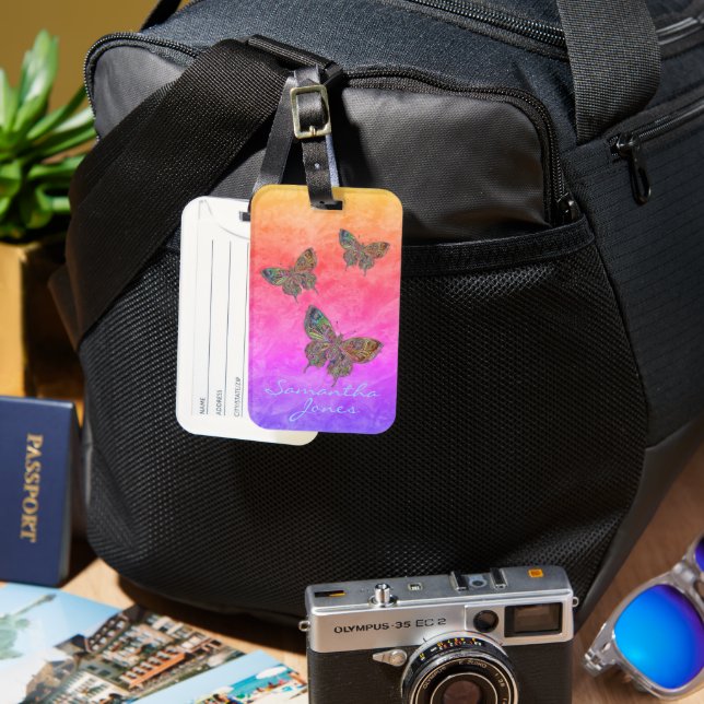 Etiqueta Para Maletas Mariposas Pastel Rainbow *Personalizado* (Anverso & Reverso)