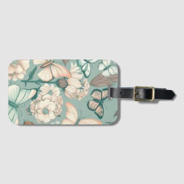 Etiqueta Para Maletas Mariposas y flores en una decoración verde claro