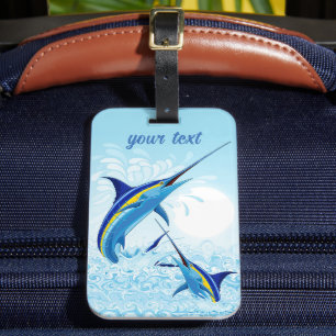 Etiqueta Para Maletas Marlín Azul Saltando fuera del Océano