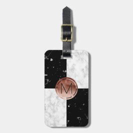 Etiqueta Para Maletas Mármol subió monograma elegante del blanco del