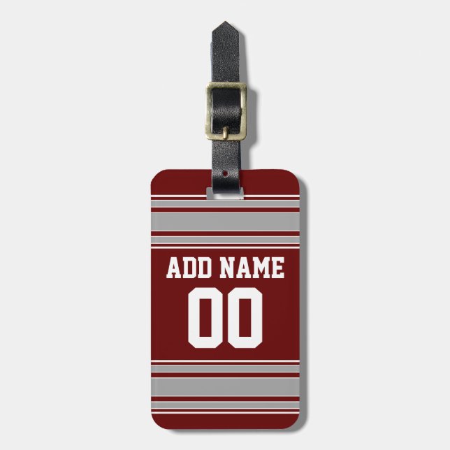 Etiqueta Para Maletas Maroon Gray Football Jersey Custom Name Number (Frente Vertical)