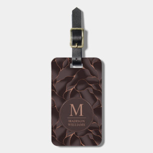 Etiqueta Para Maletas Marrón Chocolate & Patrón de Onda Abstracta en Oro