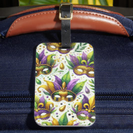 ETIQUETA PARA MALETAS MÁSCARAS DE MARDI GRAS PURPURA VERDE DORADO