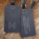 Etiqueta Para Maletas Masculina Monograma negrita de cuero azul<br><div class="desc">Un diseño de monograma audaz</div>