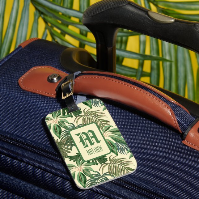 Etiqueta Para Maletas Masculina verde hawaiana (Anverso In situ 1)