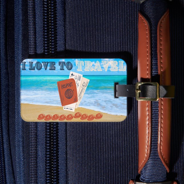 Etiqueta Para Maletas Me Encanta Viajar Personalizado (Anverso In situ 4)