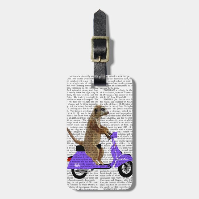 Etiqueta Para Maletas Meerkat sobre Lilac Moped (Frente Vertical)