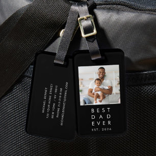 Etiqueta Para Maletas Mejor Papá del Mundo Foto Personalizada Negra