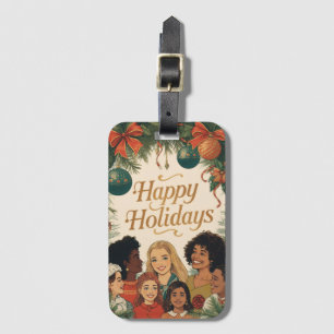 Etiqueta Para Maletas Mensaje Navideño Vintage Familiar Año Nuevo