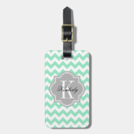 Etiqueta Para Maletas Menta Chevron con el monograma gris