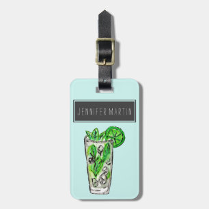 Etiqueta Para Maletas Menta Mojito en cóctel de la acuarela del verano