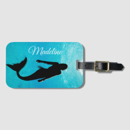 Etiqueta Para Maletas Mermaid Black Blue Summer Beach Travel Moderno
