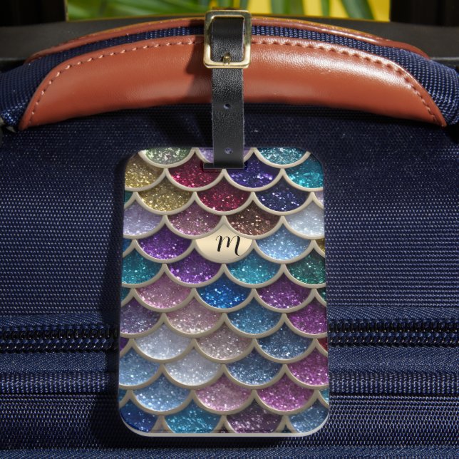 Etiqueta Para Maletas Mermaid Glam Purpurina Scales (Anverso In situ 2)