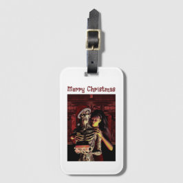 Etiqueta Para Maletas Merry Christmas. Funny skeleton with woman