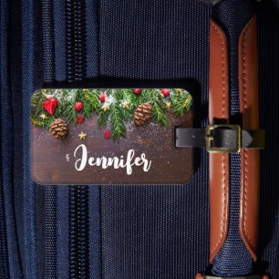 Etiqueta Para Maletas Mesa de Navidades rusos con pino y nieve