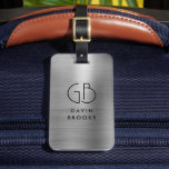 Etiqueta Para Maletas Metálico cepillado plateado monograma moderno<br><div class="desc">Elegante Monograma Moderno Monogramado Color de la bolsa metálico cepillado de gris plateado</div>