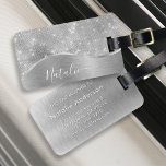 Etiqueta Para Maletas Metálico personalizado del Purpurina de plata Glam<br><div class="desc">Personaliza fácilmente esta etiqueta de equipaje con motivos de purpurina metalizado y glamorosa de color plateado con tu propio nombre personalizado.</div>