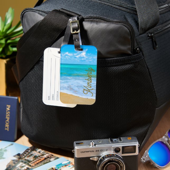 Etiqueta Para Maletas Mi playa tropical personalizada (Anverso & Reverso)