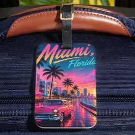 Etiqueta Para Maletas Miami Florida Retro Neon Atardecer Viaje