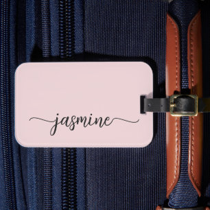 Etiqueta Para Maletas Mínima Escritura Caligráfica Simple Rosa Rosado Fe