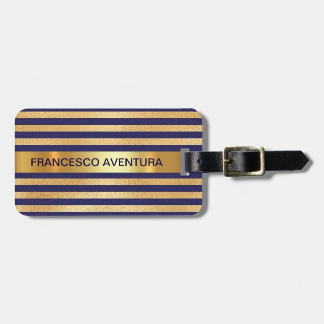 Etiqueta Para Maletas Minimalismo de bandas marinas doradas personalizad (Frente Horizontal)