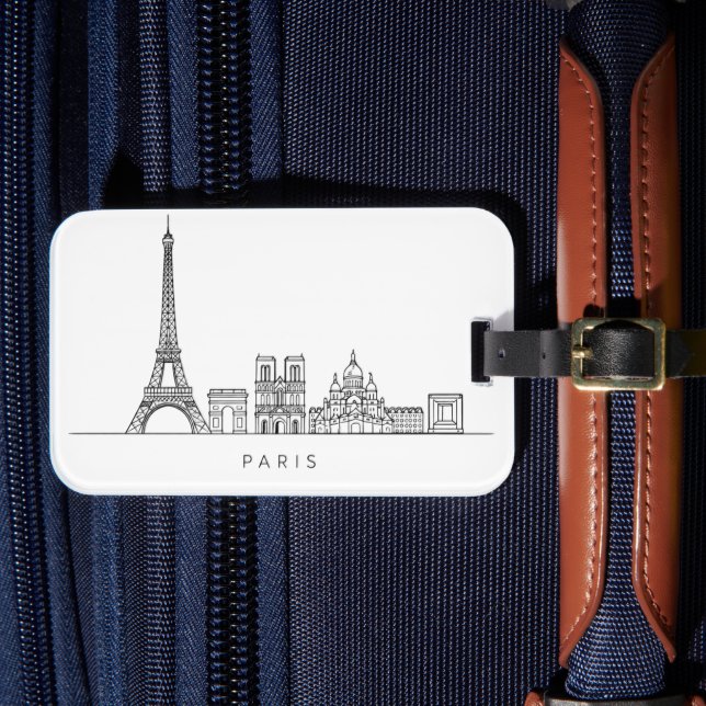 Etiqueta Para Maletas Minimalist Paris Skyline Line Art (Anverso In Situ 4)