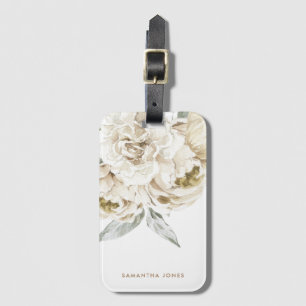 Etiqueta Para Maletas Minimalista color de agua floral de Peonio Blanco